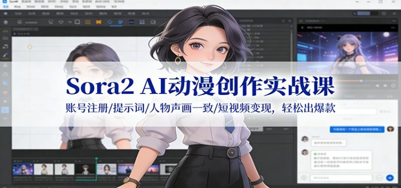 Sora2 AI动漫创作实战课：账号注册/提示词/人物声画一致/短视频变现，轻松出爆款祝你网-副业赚钱-互联网创业-资源整合祝你网