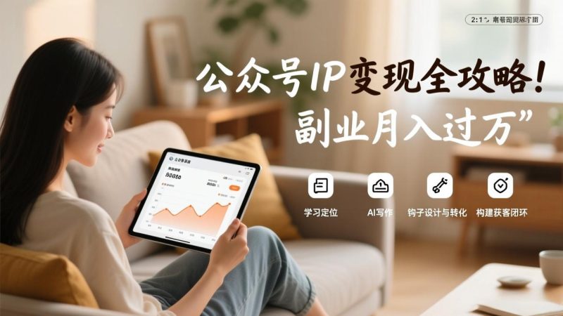 公众号IP变现全攻略，学习定位、AI写作、钩子设计与转化，构建获客闭环，副业月入过万祝你网-副业赚钱-互联网创业-资源整合祝你网