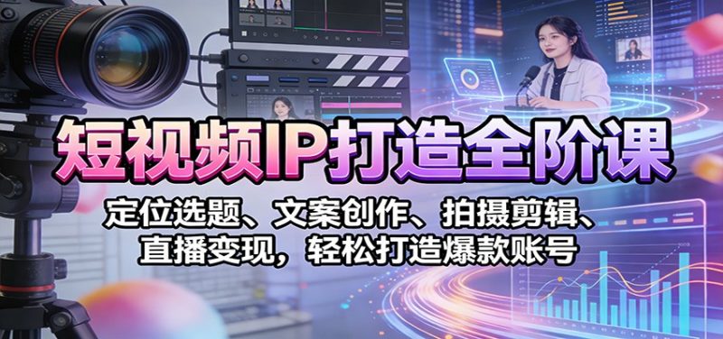 短视频IP打造全阶课：定位选题、文案创作、拍摄剪辑、直播变现，轻松打造爆款账号祝你网-副业赚钱-互联网创业-资源整合祝你网