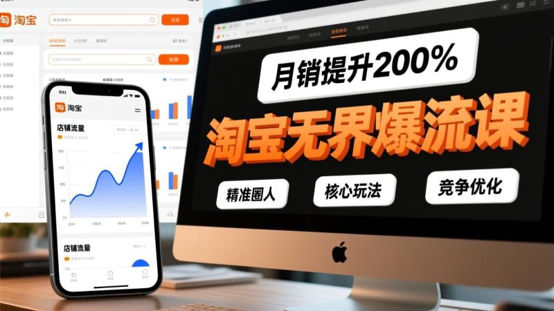 淘宝无界爆流课，精准圈人、核心玩法、竞争优化，快速引爆店铺流量，月销提升200%祝你网-副业赚钱-互联网创业-资源整合祝你网