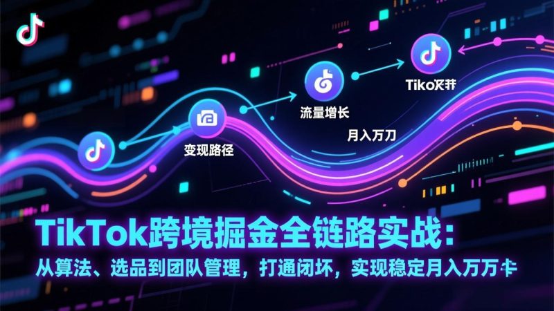 TikTok跨境掘金全链路实战:从算法、选品到团队管理,打通闭环,实现稳定月入万刀祝你网-副业赚钱-互联网创业-资源整合祝你网