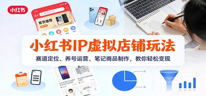 小红书IP虚拟店铺玩法，赛道定位、养号运营、笔记商品制作，教你轻松变现祝你网-副业赚钱-互联网创业-资源整合祝你网