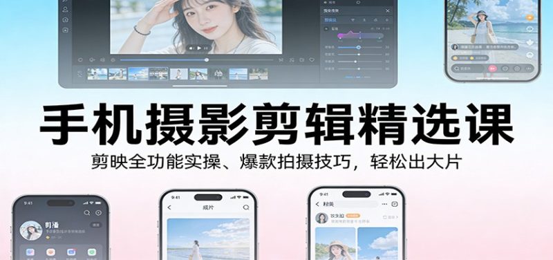 手机摄影剪辑精选课：剪映全功能实操、爆款拍摄技巧，轻松出大片祝你网-副业赚钱-互联网创业-资源整合祝你网