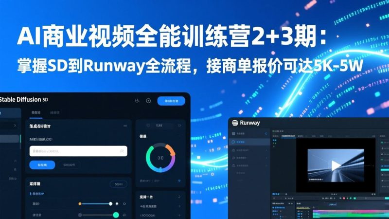 AI商业视频全能训练营2+3期:掌握SD到Runway全流程,接商单报价可达5K-5W祝你网-副业赚钱-互联网创业-资源整合祝你网
