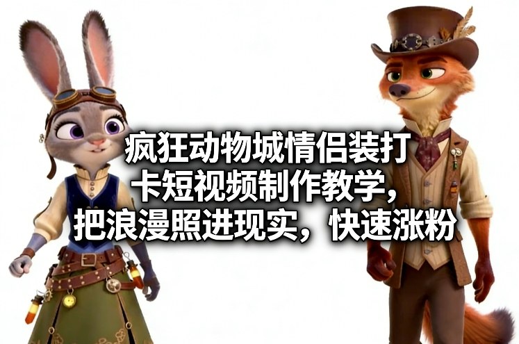疯狂动物城情侣装打卡短视频制作教学，把浪漫照进现实，快速涨粉祝你网-副业赚钱-互联网创业-资源整合祝你网