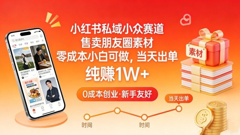 小红书私域小众赛道，售卖朋友圈素材，零成本小白可做，当天出单，月入1W+祝你网-副业赚钱-互联网创业-资源整合祝你网