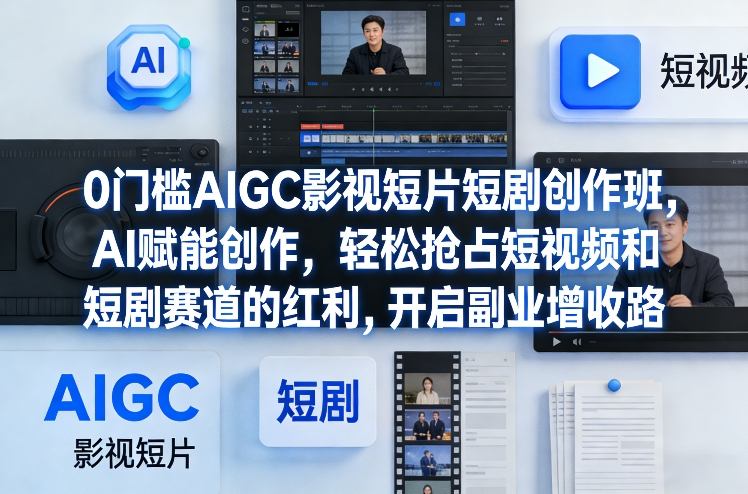 0门槛AIGC影视短片短剧创作班，AI赋能创作，轻松抢占短视频和短剧赛道的红利，开启副业增收路祝你网-副业赚钱-互联网创业-资源整合祝你网