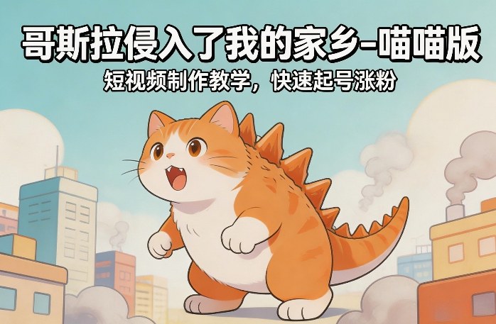 哥斯拉侵入了我的家乡–喵喵版短视频制作教学,快速起号涨粉祝你网-副业赚钱-互联网创业-资源整合祝你网