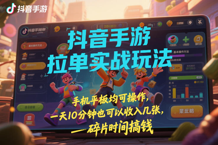 抖音手游拉单实战玩法,手机平板均可操作,一天10分钟也可以收入几张,碎片时间搞钱祝你网-副业赚钱-互联网创业-资源整合祝你网