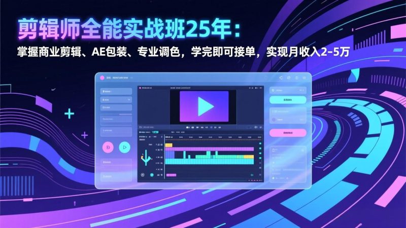剪辑师全能实战班25年:掌握商业剪辑、AE包装、专业调色,学完即可接单,实现月收入2-5万祝你网-副业赚钱-互联网创业-资源整合祝你网