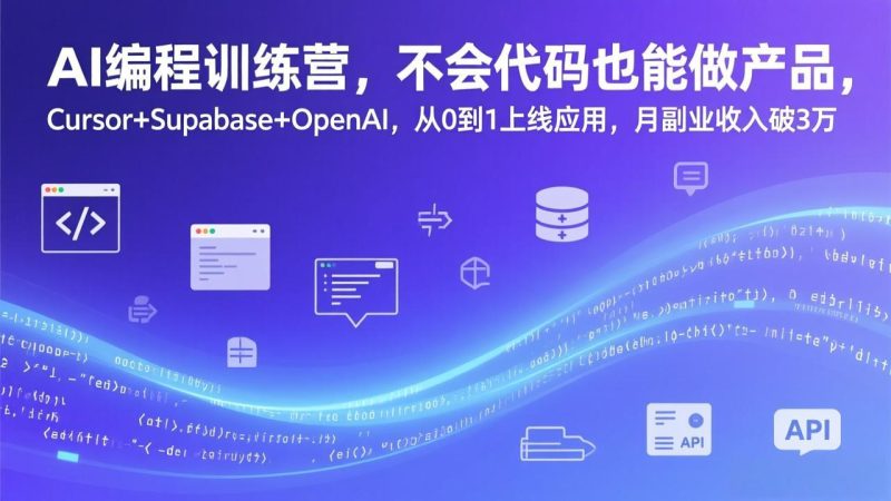 AI编程训练营，不会代码也能做产品，Cursor+Supabase+OpenAI，从0到1上线应用，月副业收入破3万祝你网-副业赚钱-互联网创业-资源整合祝你网