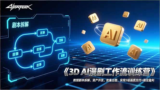 3D AI漫剧工作流训练营：教授剧本拆解、资产开发、批量出图，实现S级画质交付+稳定盈利祝你网-副业赚钱-互联网创业-资源整合祝你网