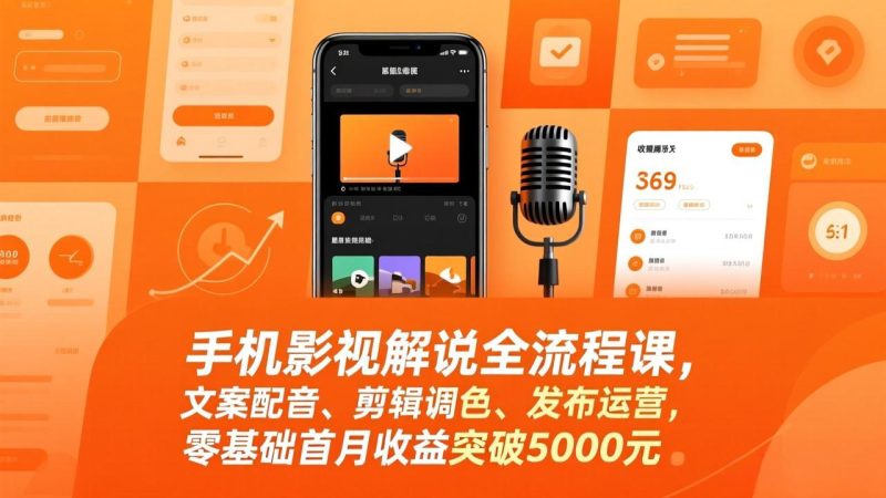 手机影视解说全流程课，文案配音、剪辑调色、发布运营，零基础首月收益突破5000元祝你网-副业赚钱-互联网创业-资源整合祝你网