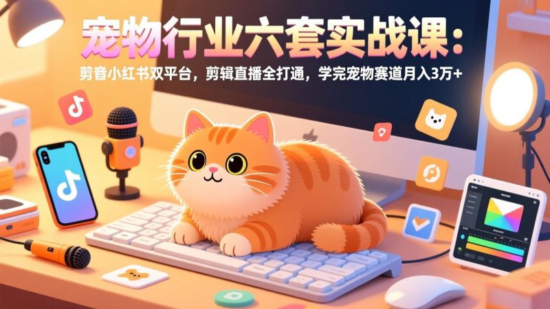 宠物行业六套实战课:抖音小红书双平台,剪辑直播全打通,学完宠物赛道月入3万+祝你网-副业赚钱-互联网创业-资源整合祝你网