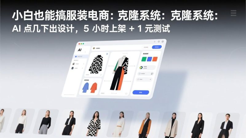 小白也能搞服装电商:克隆系统:AI 点几下出设计,5 小时上架 + 1 元测试祝你网-副业赚钱-互联网创业-资源整合祝你网