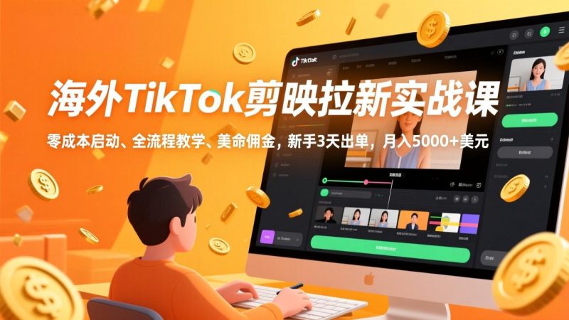 海外TikTok剪映拉新实战课,零成本启动、全流程教学、美金佣金,新手3天出单,月入5000+美元祝你网-副业赚钱-互联网创业-资源整合祝你网