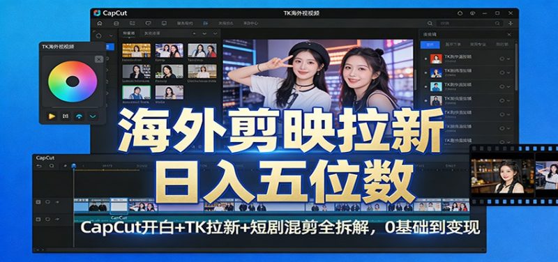 海外剪映拉新日入五位数：CapCut开白+TK拉新+短剧混剪全拆解，0基础到变现祝你网-副业赚钱-互联网创业-资源整合祝你网