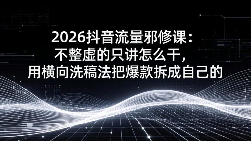2026抖音流量邪修课:不整虚的只讲怎么干,用横向洗稿法把爆款拆成自己的祝你网-副业赚钱-互联网创业-资源整合祝你网