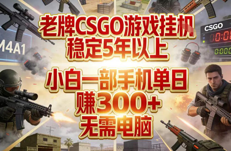 老牌CSGO游戏挂G，稳定5年以上，小白一部手机单日賺3张+，无需电脑祝你网-副业赚钱-互联网创业-资源整合祝你网
