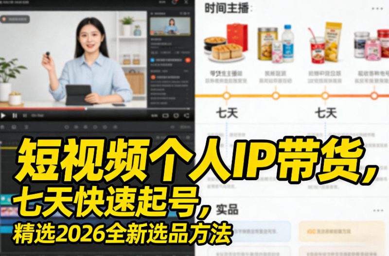 短视频个人IP带货,七天快速起号,精选2026全新选品方法祝你网-副业赚钱-互联网创业-资源整合祝你网
