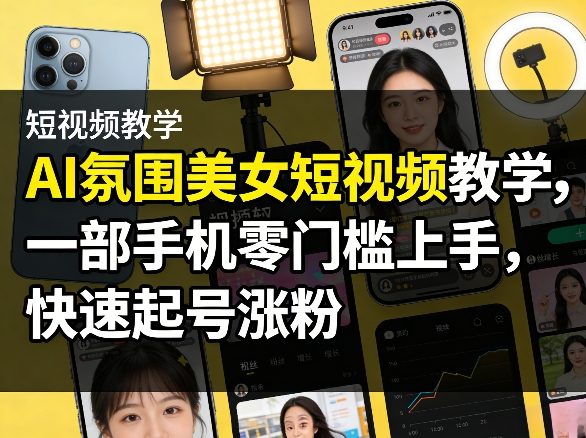 AI氛围美女短视频教学，一部手机零门槛上手，快速起号涨粉祝你网-副业赚钱-互联网创业-资源整合祝你网