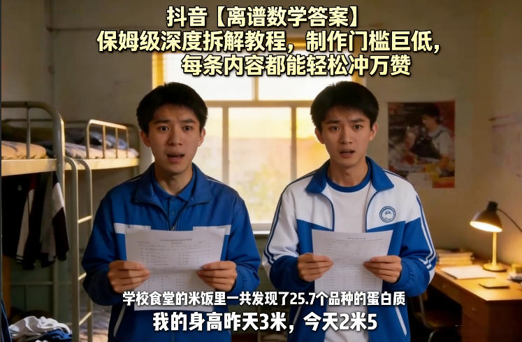 抖音【离谱数学答案】保姆级深度拆解教程，制作门槛巨低，每条内容都能轻松冲万赞，附详细步骤祝你网-副业赚钱-互联网创业-资源整合祝你网