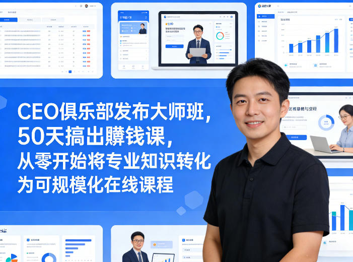 CEO俱乐部发布大师班，50天搞出賺钱课，从零开始将专业知识转化为可规模化在线课程祝你网-副业赚钱-互联网创业-资源整合祝你网