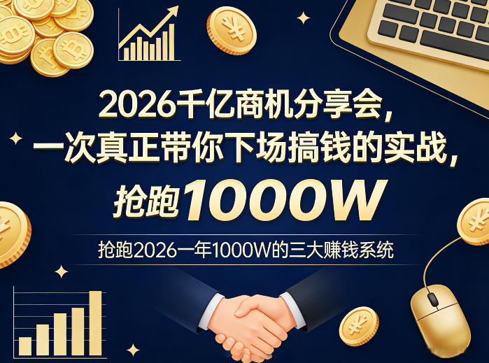 2026千亿商机分享会,一次真正带你下场搞钱的实战,抢跑2026一年1000W的三大賺钱系统祝你网-副业赚钱-互联网创业-资源整合祝你网