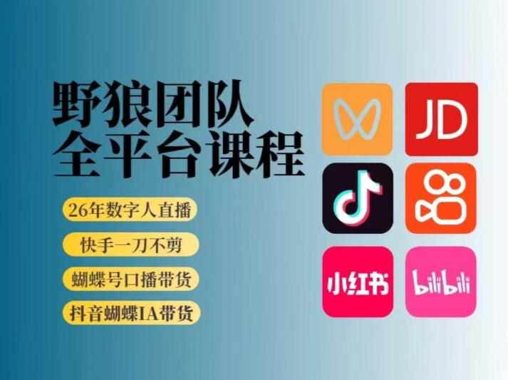 野狼团队2026新版全平台短视频带货教学，打开流量突破口，开始Ai带货（更新26年3月）祝你网-副业赚钱-互联网创业-资源整合祝你网
