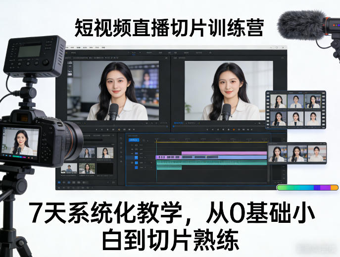 短视频直播切片训练营,7天系统化教学,从0基础小白到切片熟练祝你网-副业赚钱-互联网创业-资源整合祝你网