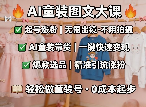 AI童装图文剪辑，某社群童装图文大课，起号涨粉、AI童装带货、爆款选品，无需出镜和拍摄祝你网-副业赚钱-互联网创业-资源整合祝你网