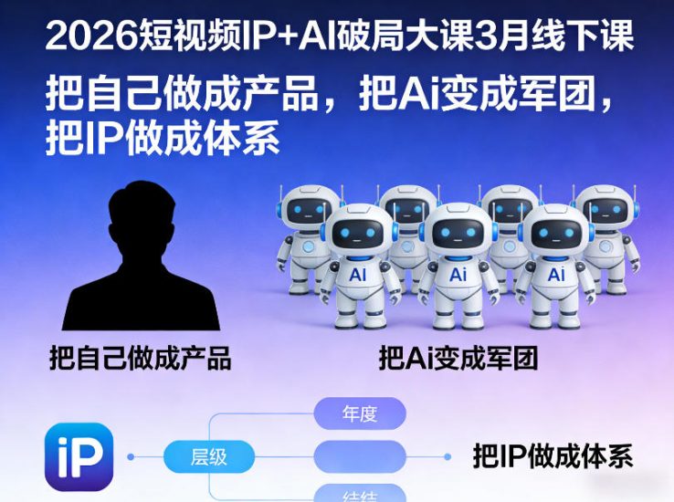 2026短视频IP+AI破局大课3月线下课,把自己做成产品,把Ai变成军团,把IP做成体系(更新)祝你网-副业赚钱-互联网创业-资源整合祝你网