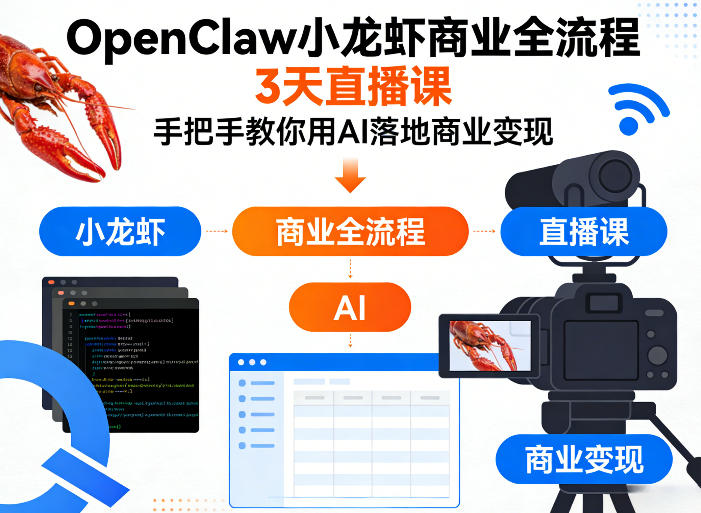 OpenClaw小龙虾商业全流程3天直播课，手把手教你用AI落地商业变现祝你网-副业赚钱-互联网创业-资源整合祝你网