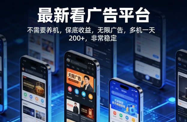 最新看广告平台,不需要养机,保底收益,无限广告,多机一天200+,非常稳定祝你网-副业赚钱-互联网创业-资源整合祝你网