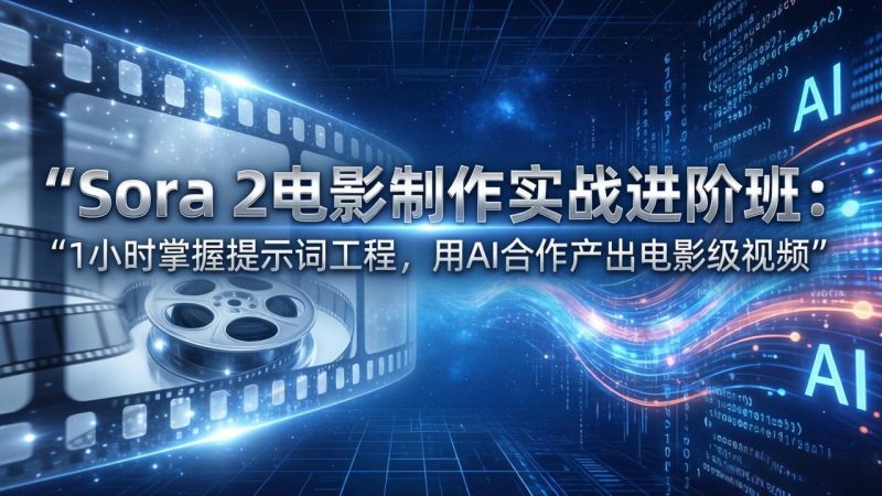 Sora 2电影制作实战进阶班：1小时掌握提示词工程，用AI合作产出电影级视频祝你网-副业赚钱-互联网创业-资源整合祝你网