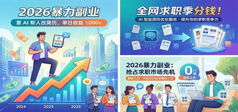 2026暴力副业:靠AI帮人改简历,单日收益1000+,全网求职季分钱祝你网-副业赚钱-互联网创业-资源整合祝你网