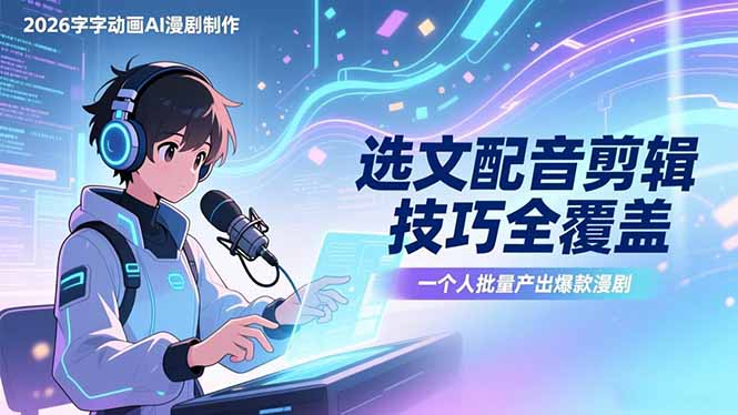 2026字字动画AI漫剧制作-1期,选文配音剪辑技巧全覆盖,一个人就能批量产出爆款漫剧祝你网-副业赚钱-互联网创业-资源整合祝你网