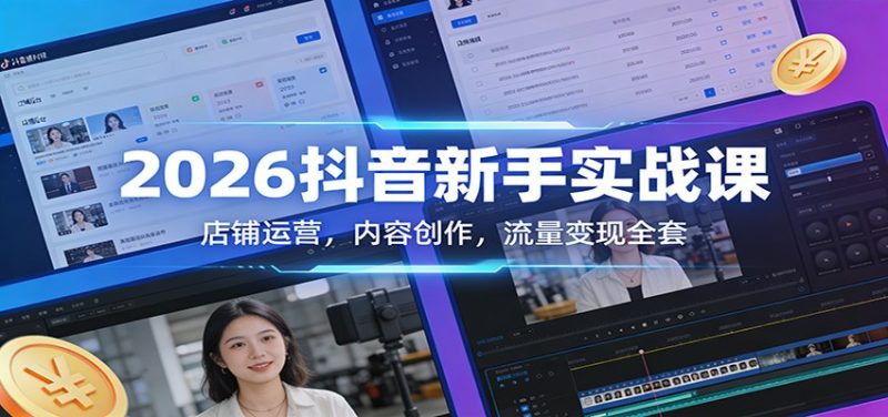 2026抖音新手实战课：店铺运营，内容创作，流量变现全套祝你网-副业赚钱-互联网创业-资源整合祝你网