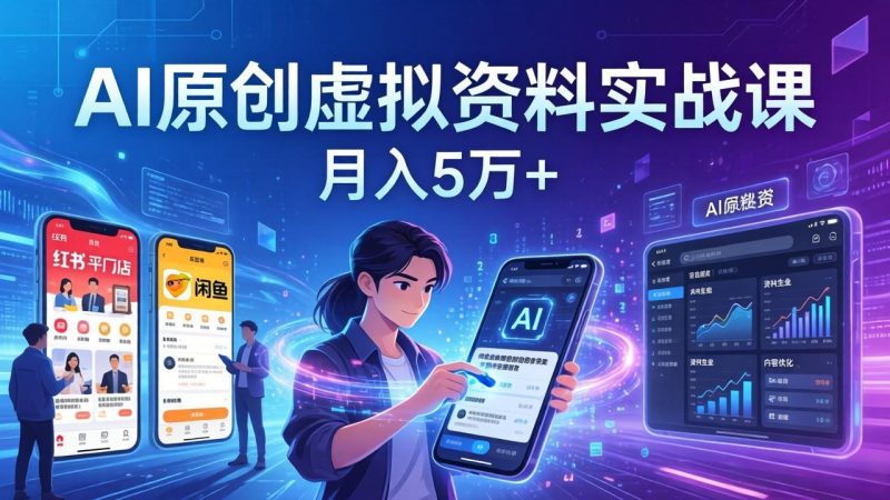 AI原创虚拟资料实战课：2026新机会，小红书闲鱼开店，普通人用AI轻松变现，月入5万+祝你网-副业赚钱-互联网创业-资源整合祝你网