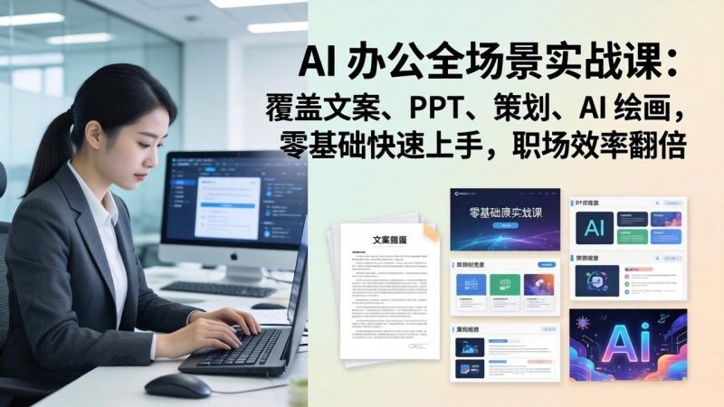 AI 办公全场景实战课：覆盖文案、PPT、策划、AI 绘画，零基础快速上手，职场效率翻倍祝你网-副业赚钱-互联网创业-资源整合祝你网