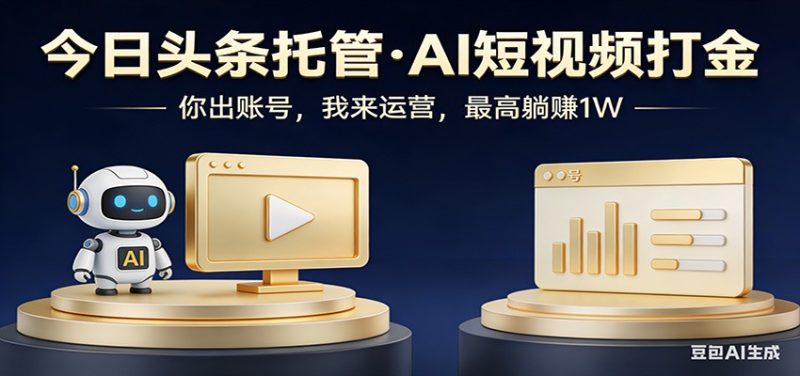 头条号AI托管，我提供作品，你提供账号，每天5分钟发布，小白躺赚3000+祝你网-副业赚钱-互联网创业-资源整合祝你网