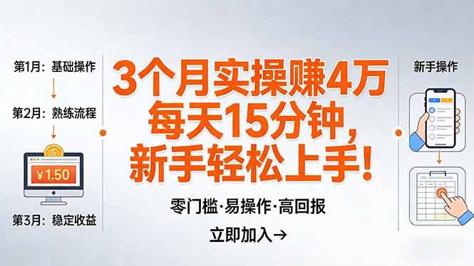我3 个月实操赚了 4 万 ，每天操作15分钟，新手也能轻松上手！祝你网-副业赚钱-互联网创业-资源整合祝你网