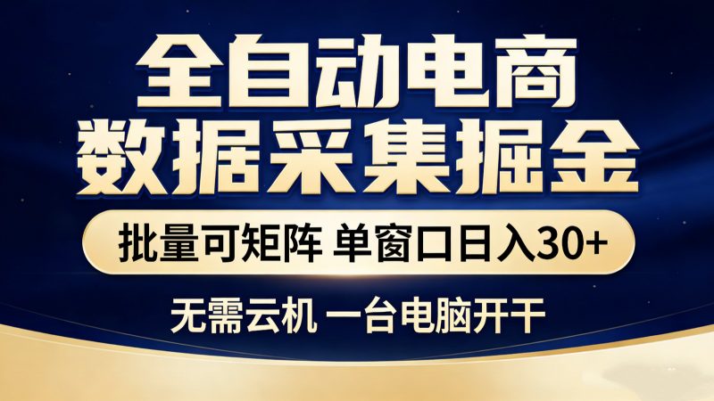 全自动电商数据采集掘金 批量可矩阵 单窗口轻松日入30+祝你网-副业赚钱-互联网创业-资源整合祝你网