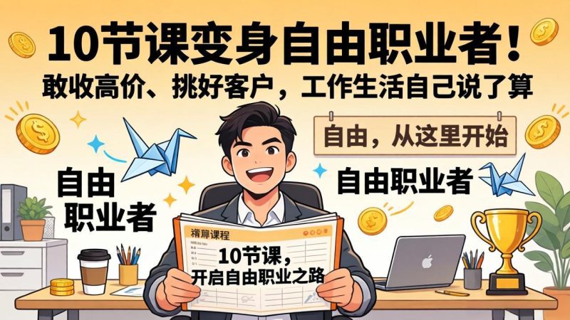 10 节课变身自由职业者!敢收高价、挑好客户,工作生活自己说了算祝你网-副业赚钱-互联网创业-资源整合祝你网