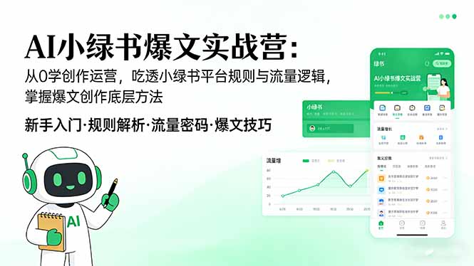 AI 小绿书爆文实战营：从0学创作运营，吃透小绿书平台规则与流量逻辑，掌握爆文创作底层方法祝你网-副业赚钱-互联网创业-资源整合祝你网