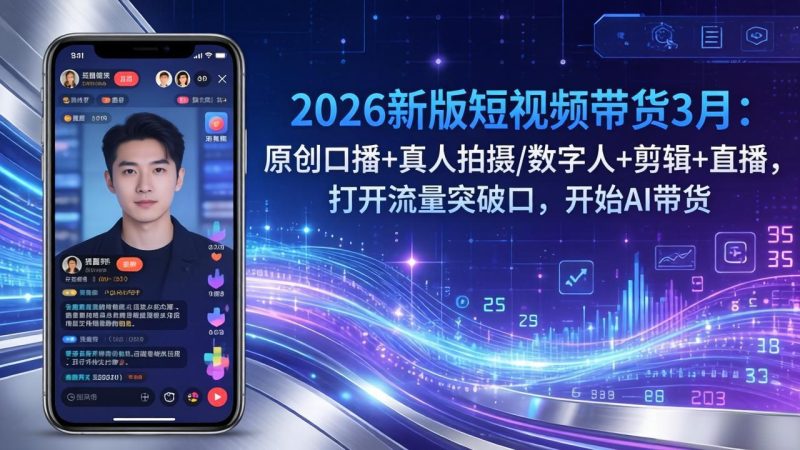 2026新版短视频带货3月:原创口播+真人拍摄/数字人+剪辑+直播,打开流量突破口,开始AI带货祝你网-副业赚钱-互联网创业-资源整合祝你网