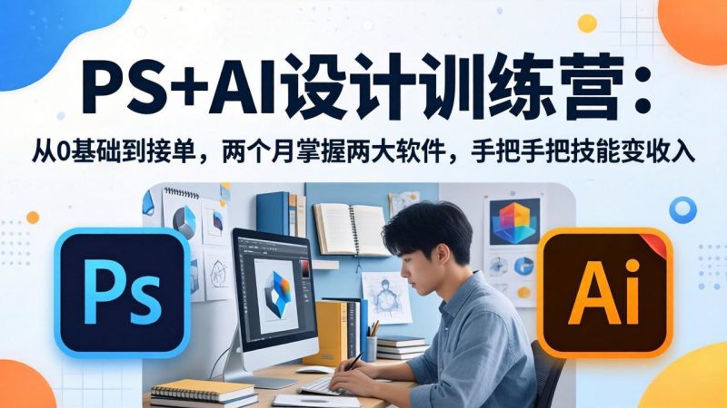 PS+AI设计训练营:从0基础到接单,两个月掌握两大软件,手把手把技能变收入祝你网-副业赚钱-互联网创业-资源整合祝你网