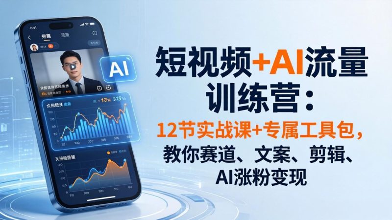 短视频+AI流量训练营：12节实战课+专属工具包，教你赛道、文案、剪辑、AI涨粉变现祝你网-副业赚钱-互联网创业-资源整合祝你网