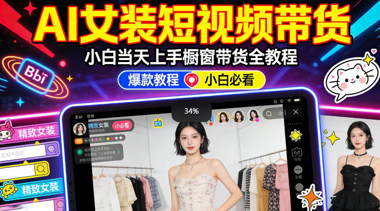 AI女装短视频橱窗带货:小白零门槛当天上手,高佣金爆款轻松賺!祝你网-副业赚钱-互联网创业-资源整合祝你网