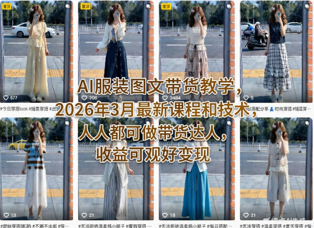 AI服装图文带货教学,2026年3月最新课程和技术,人人都可做带货达人,收益可观好变现祝你网-副业赚钱-互联网创业-资源整合祝你网